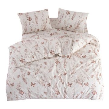 Lenjerie de pat bej pentru pat dublu, extinsă cu cearceaf inclus, cu 4 piese 200x220 cm Floral Butterfly – Mila Home Lenjerie de pat bej pentru pat dublu, extinsă cu cearceaf inclus, cu 4 piese 200x220 cm Floral Butterfly – Mila Home