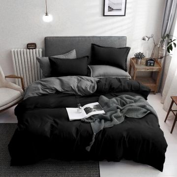 Lenjerie de pat dubla 3 piese, Basic - Black, EnLora Home, 65% bumbac/35% poliester Lenjerie de pat dubla 3 piese, Basic - Black, EnLora Home, 65% bumbac/35% poliester