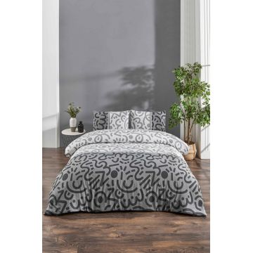 Lenjerie de pat dubla, Doodle - Black, Tabu Home, 65% bumbac/35% poliester Lenjerie de pat dubla, Doodle - Black, Tabu Home, 65% bumbac/35% poliester