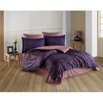 Lenjerie de pat dubla, Gris v2 - Purple, Hobby, Bumbac Satinat Lenjerie de pat dubla, Gris v2 - Purple, Hobby, Bumbac Satinat