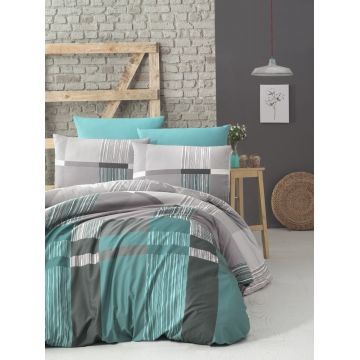 Lenjerie de pat dubla King Size, Victoria, Estela Turquoise, 4 piese, 100% bumbac ranforce, turcoaz Lenjerie de pat dubla King Size, Victoria, Estela Turquoise, 4 piese, 100% bumbac ranforce, turcoaz