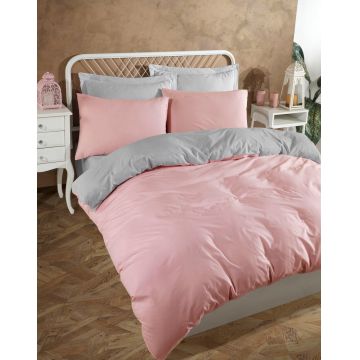 Lenjerie de pat dubla, Solid - Powder, Grey, Eponj Home, 65% bumbac/35% poliester Lenjerie de pat dubla, Solid - Powder, Grey, Eponj Home, 65% bumbac/35% poliester