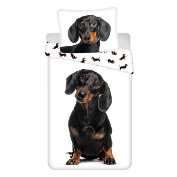 Lenjerie de pat pentru copii alb-negru din bumbac pentru pat de o persoană 140x200 cm Dachshund – Jerry Fabrics Lenjerie de pat pentru copii alb-negru din bumbac pentru pat de o persoană 140x200 cm Dachshund – Jerry Fabrics