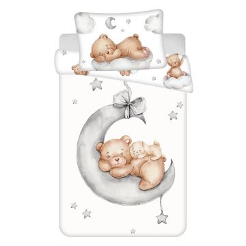 Lenjerie de pat pentru copii albă din bumbac pentru pătuț 100x135 cm Teddy Bear Lenjerie de pat pentru copii albă din bumbac pentru pătuț 100x135 cm Teddy Bear