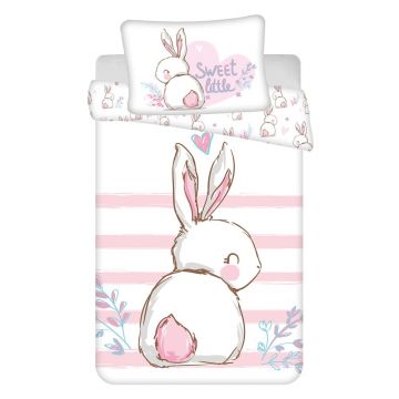 Lenjerie de pat pentru copii albă-roz din bumbac pentru pătuț 100x135 cm Bunny Lenjerie de pat pentru copii albă-roz din bumbac pentru pătuț 100x135 cm Bunny
