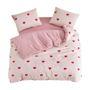Lenjerie de pat roz pentru pat dublu, extinsă cu cearceaf inclus, cu 4 piese 200x220 cm Red Heart – Mila Home Lenjerie de pat roz pentru pat dublu, extinsă cu cearceaf inclus, cu 4 piese 200x220 cm Red Heart – Mila Home