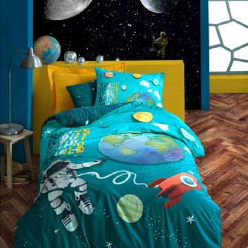 Lenjerie Copii Little Astronaut Turcoaz (Bumbac 100%) Lenjerie Copii Little Astronaut Turcoaz (Bumbac 100%)