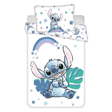 Lenjerie de pat pentru copii albă/albastră din bumbac pentru pătuț 135x100 cm Lilo and Stitch Lenjerie de pat pentru copii albă/albastră din bumbac pentru pătuț 135x100 cm Lilo and Stitch